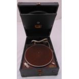 HMV portable vintage gramophone model 101 in rectangular case, circa 1930 to include seven 78s