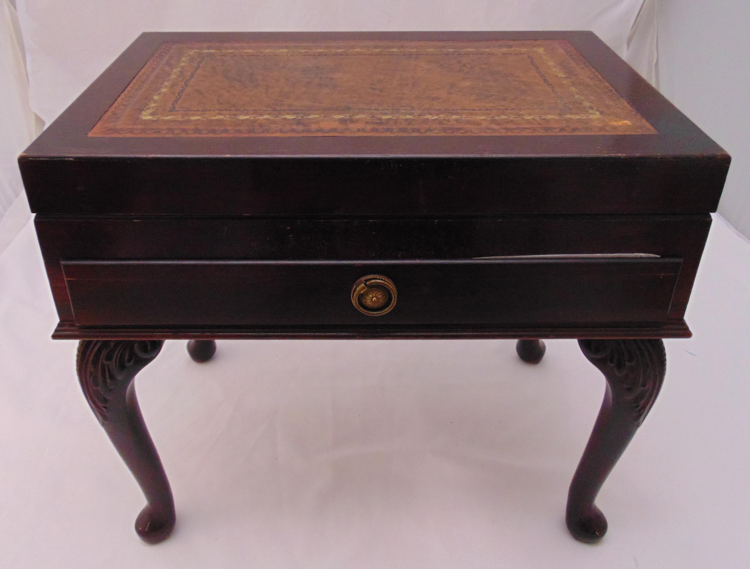 A canteen of silver plated flatware in mahogany free standing cabinet with tooled leather inset top - Image 2 of 2