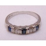 14ct white gold sapphire and diamond five stone ring, approx total weight 2.1g