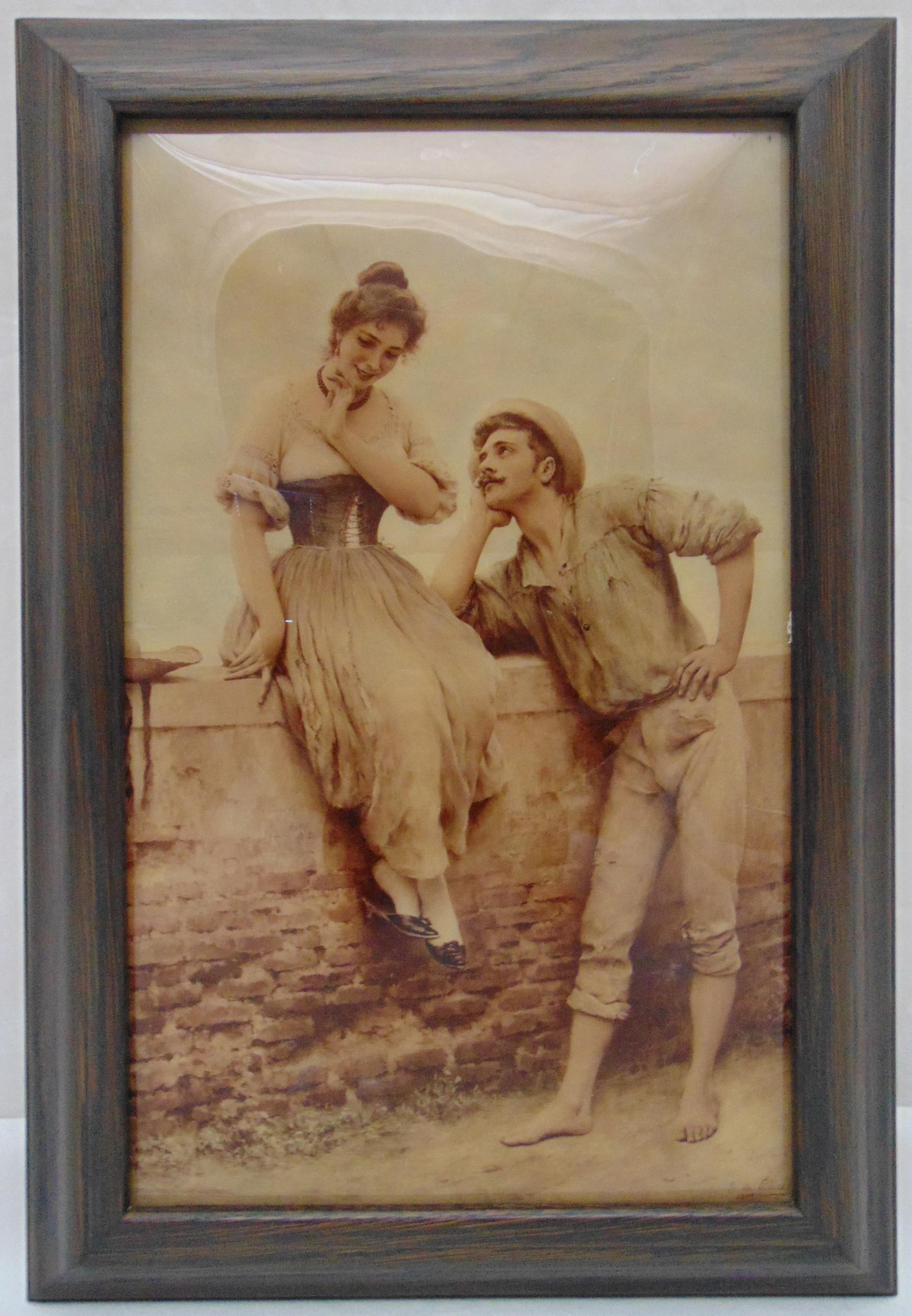 Eugene de Blaas framed sepia print of a man and lady, 39 x 24cm