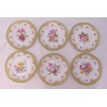 Six Nymphenberg porcelain reticulated hand painted dessert plates, marks to the bases, 21cm (d)
