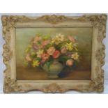 Nancy Kennedy framed oil on panel still life of flowers in a vase, signed bottom right, 47 x 67cm