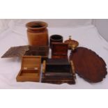 A quantity of treen to include boxes, a tray and a shell shaped dish (8)