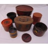 A quantity of oriental lacquered, wooden and woven containers (7)