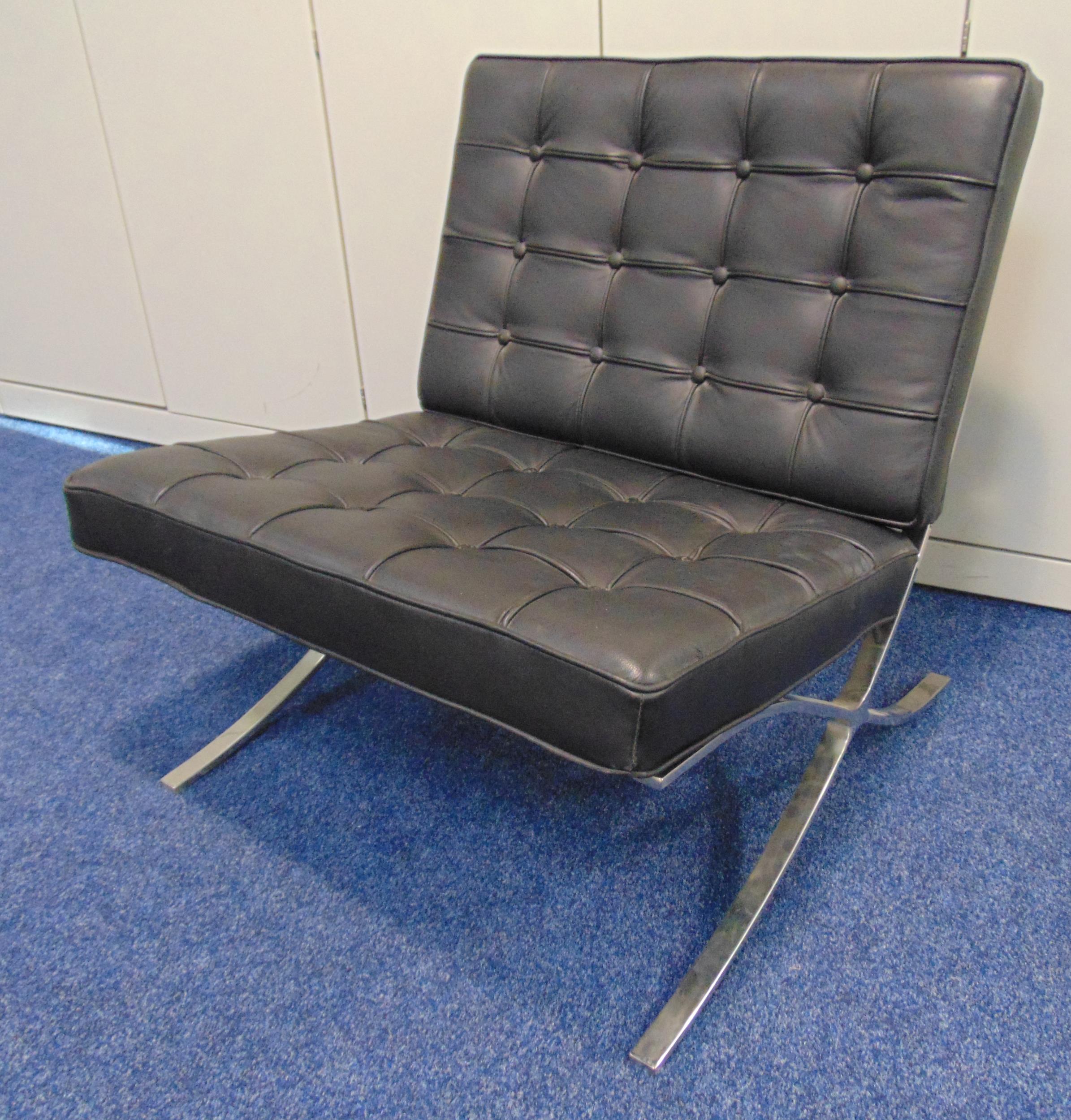 Barcelona style chair with leatherette seat and back