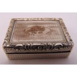 A Victorian hallmarked silver vinaigrette, rectangular, engine turned, pierced hinged grille,
