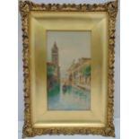 Torre framed and glazed watercolour of a Venetian canal scene, signed bottom left, 36 x 19.5cm