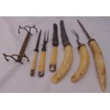 A quantity of early 19th century carvers with bone handles some with silver ferules (7)