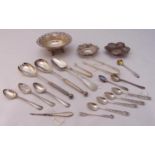 A quantity of hallmarked silver to include dishes and flatware (20)
