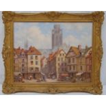 Pierre Le Boeuff framed oil on canvas of a street scene in Rouen France, signed bottom right,