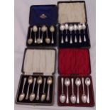 Four cased sets of hallmarked silver coffee spoons, approx total weight 162g