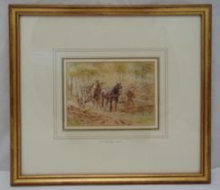 Walter Duncan framed and glazed watercolour of a woodsman with horse and cart collecting firewood,
