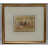 Walter Duncan framed and glazed watercolour of a woodsman with horse and cart collecting firewood,