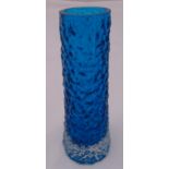 Whitefriars Kingfisher blue bark finish tapering cylindrical vase by Geoffrey Baxter, 16cm (h)