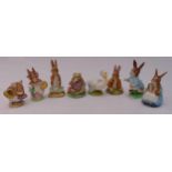 Eight Beswick Beatrix Potter figurines to include Mr Jeremy Fisher, Peter Rabbit, Fierce Bad Rabbit,