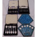 Four cased sets of hallmarked silver teaspoons, approx total weight 197g
