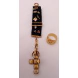 A Masonic gold signet ring and a Masonic regalia jewel with orb pendant