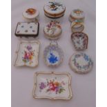 A quantity of porcelain dishes and trinket boxes to include Royal Crown Derby, Limoges, Herend and