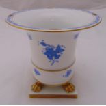 Herend blue and white flared vase on four gilded claw feet, 18.5cm (h)