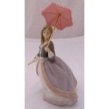 Lladro figurine of a lady with a parasol, marks to the base, 21cm (h)