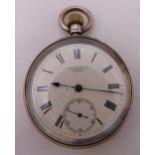 A hallmarked silver open face pocket watch by Cooke and Kelvey Calcutta with white enamel dial,