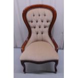 A mahogany button back upholstered nursing chair on cabriole legs, 36cm to top of seat