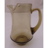 Whitefriars cinnamon colour water jug with scroll handle on tapering circular base, 22cm (h)