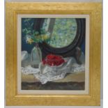 John Whittall framed oil on canvas still life of fruit and flowers, signed bottom right, 45.5 x 40.