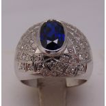 White gold, sapphire and diamond ring, gold tested 18ct, approx total weight 9.2g