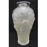 Lalique vase of baluster form decorated with flowers and leaves (A/F small crack to base ) 28.5cm (