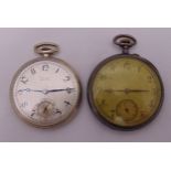 Two open face pocket watches, one hallmarked silver