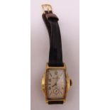 A Bulova Art Deco ladies wristwatch with Arabic numerals and subsidiary seconds dial on leather