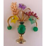 14ct yellow gold flower brooch set with various precious and semi precious stones, approx total