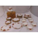 Royal Albert Old Country Roses part dinner and teaset to include plates, bowls, teapot, cups,