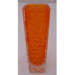 Whitefriars tangerine bark finish rectangular vase by Geoffrey Baxter, 17cm (h)