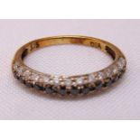 9ct yellow gold sapphire and diamond half eternity ring, approx total weight 1.8g