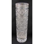 Whitefriars clear cut glass cylindrical vase, 25.5cm (h)