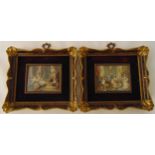 A pair of framed hand painted miniatures of interior scenes