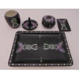 Shelley Art Deco dressing table set to include a tray, pin dish, ring stand and vases