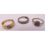 Two 9ct gold and diamond rings and a platinum and diamond ring, approx total weight 9.9g