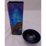 Michael Harris studio glass blue vase of tapering rectangular form and a circular bowl by the same