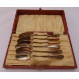 A cased set of continental white metal tea spoons