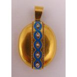 A Victorian gold, seed pearl and enamel mourning pendant, approx total weight 12.2g
