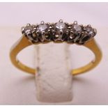 18ct yellow gold five stone diamond ring, approx total weight 1.8g