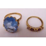 Two 9ct gold rings set with coloured stones, approx total weight 8.9g