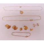 A quantity of 9ct gold jewellery to include a pair of cufflinks, a pair of earrings, a bracelet,