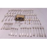 A quantity of Victorian hallmarked silver fiddle pattern flat ware to include spoons and forks,