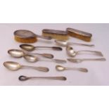 A quantity of hallmarked silver to include flatware and brushes (12)