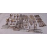 Mappin and Webb Art Deco flatware for twelve place settings to include knives, forks and spoons