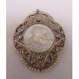 A Victorian gold, diamond and Mother of Pearl cameo, gold tested 18ct, approx total weight 11.5g